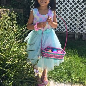 Jona Michelle: Girl’s Pastel Easter Tulle Dress floral design with a bow sz 6